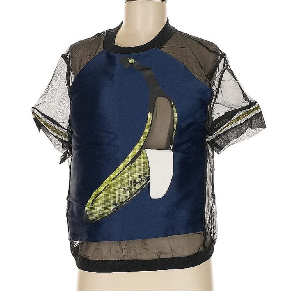 Ostwald Helgason Peeled Banana Mesh Top Navy Black Yellow size US6